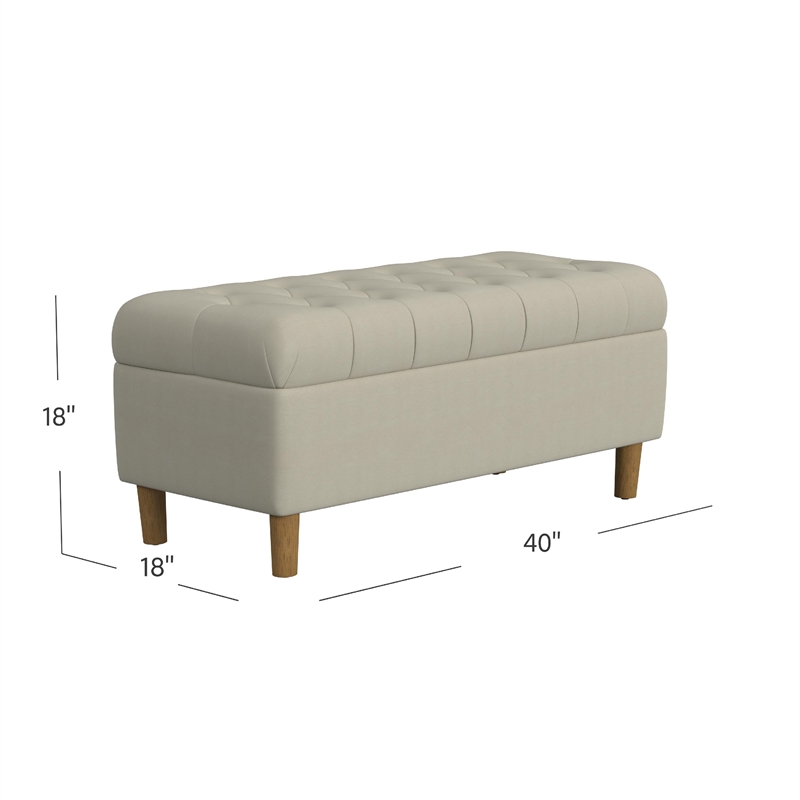 Benjara Sol Storage Bench Ottoman- Tan Beige Velvet- Brown- 40 Inch