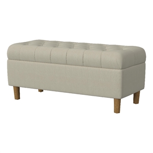 Benjara Sol Storage Bench Ottoman- Tan Beige Velvet- Brown- 40 Inch