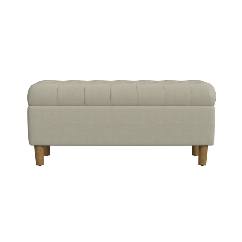 Benjara Sol Storage Bench Ottoman- Tan Beige Velvet- Brown- 40 Inch