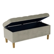 Benjara Sol Storage Bench Ottoman- Tan Beige Velvet- Brown- 40 Inch