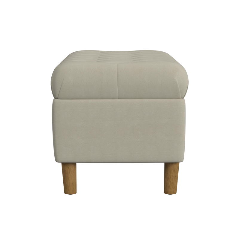 Benjara Sol Storage Bench Ottoman- Tan Beige Velvet- Brown- 40 Inch