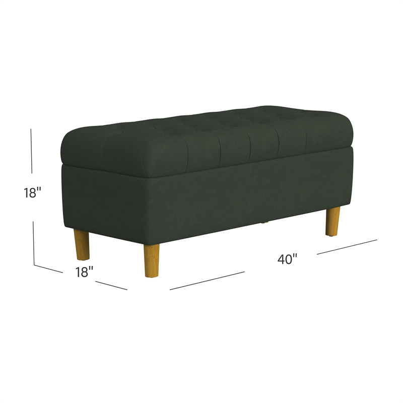 Benjara Sol Storage Bench Ottoman- Forest Green Soft Velvet- Brown- 40 Inch