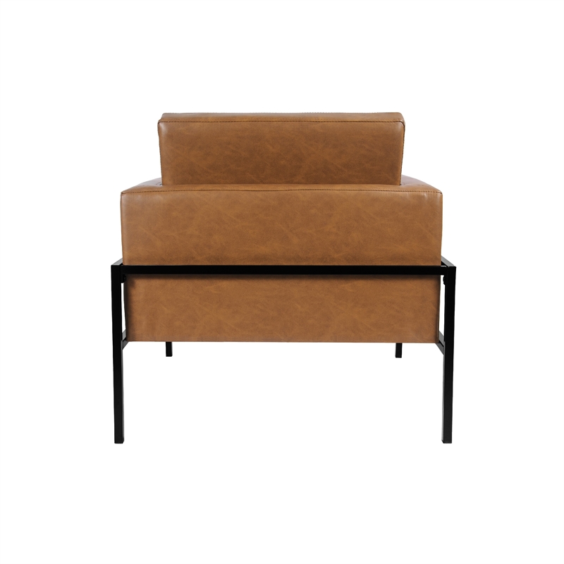 Benjara Fiam Accent Armchair- Caramel Brown Faux Leather- Modern Black Legs