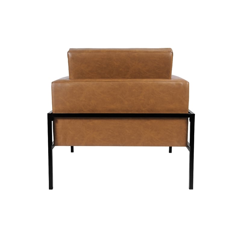 Benjara Fiam Accent Armchair- Caramel Brown Faux Leather- Modern Black Legs