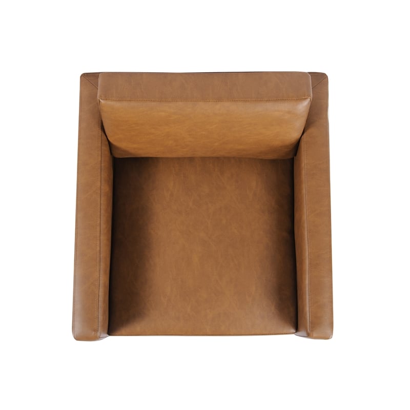 Benjara Fiam Accent Armchair- Caramel Brown Faux Leather- Modern Black Legs