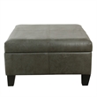 Benjara Leo Square Storage Ottoman with Plush Gray Faux Leather- 28 Inch