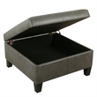 Benjara Leo Square Storage Ottoman with Plush Gray Faux Leather- 28 Inch