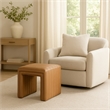 Benjara Ada Footstool Ottoman- Channel Tuft Caramel Brown Faux Leather 19 Inch