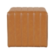 Benjara Ada Footstool Ottoman- Channel Tuft Caramel Brown Faux Leather 19 Inch