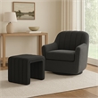 Benjara Ada Footstool Ottoman- Channel Tufted Black Faux Leather- 19 Inch