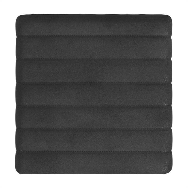 Benjara Ada Footstool Ottoman- Channel Tufted Black Faux Leather- 19 Inch