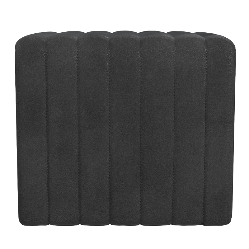 Benjara Ada Footstool Ottoman- Channel Tufted Black Faux Leather- 19 Inch
