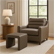 Benjara Ada Footstool Ottoman- Channel Tufted Gray Faux Leather- 19 Inch