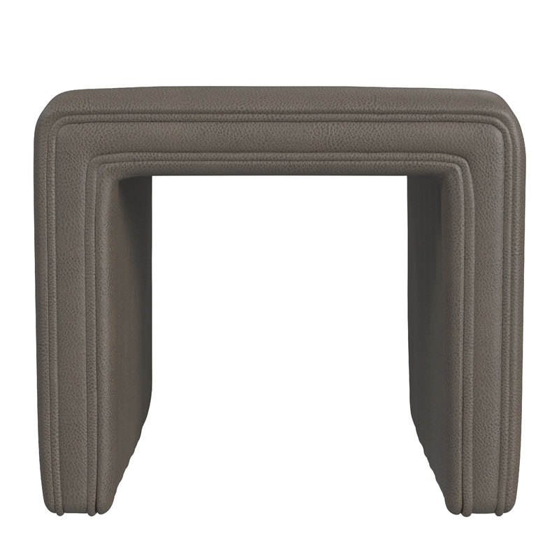 Benjara Ada Footstool Ottoman- Channel Tufted Gray Faux Leather- 19 Inch