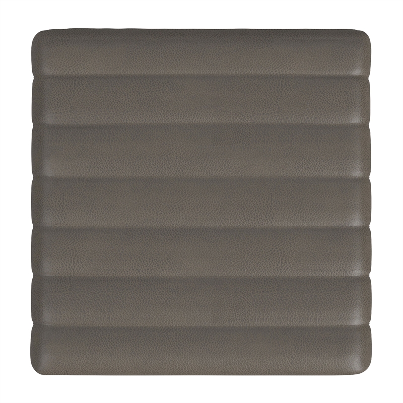 Benjara Ada Footstool Ottoman- Channel Tufted Gray Faux Leather- 19 Inch