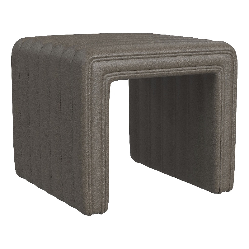 Benjara Ada Footstool Ottoman- Channel Tufted Gray Faux Leather- 19 Inch