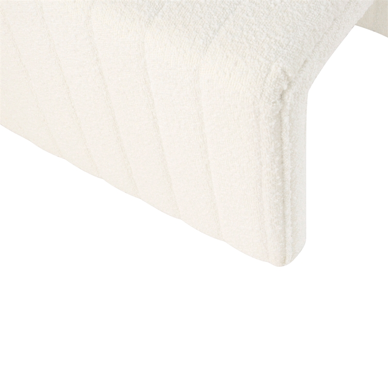 Benjara Ada Footstool Ottoman- Channel Tufted Cream White Boucle- 19 Inch