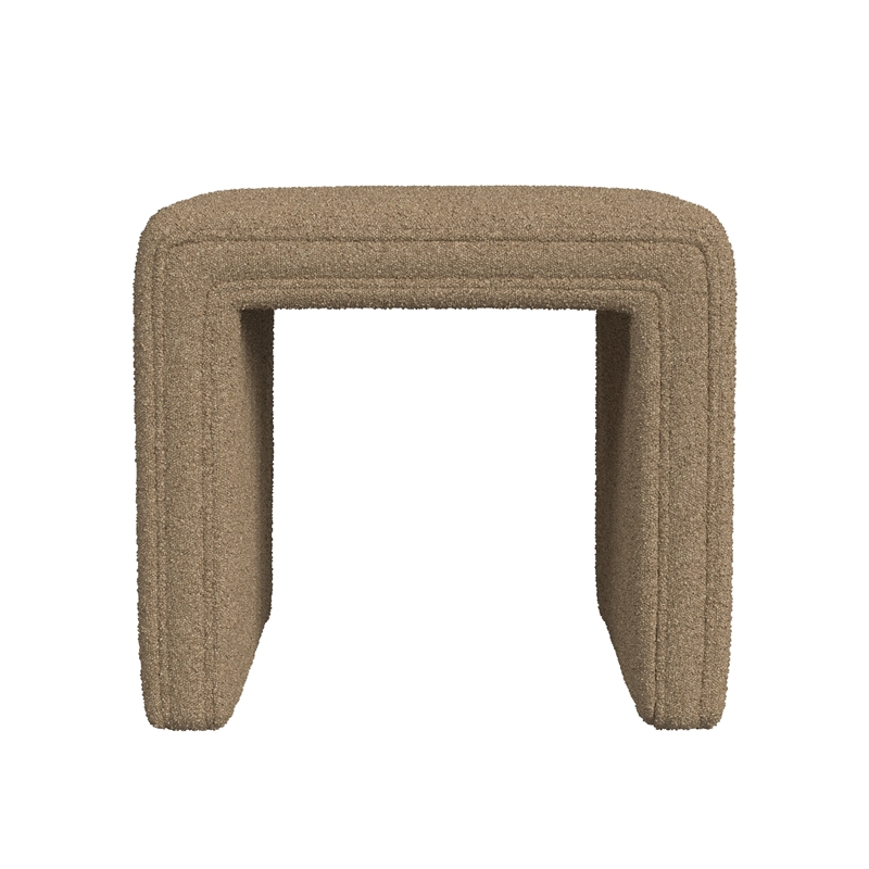 Benjara Ada Footstool Ottoman- Channel Tufted Taupe Brown Boucle- 19 Inch
