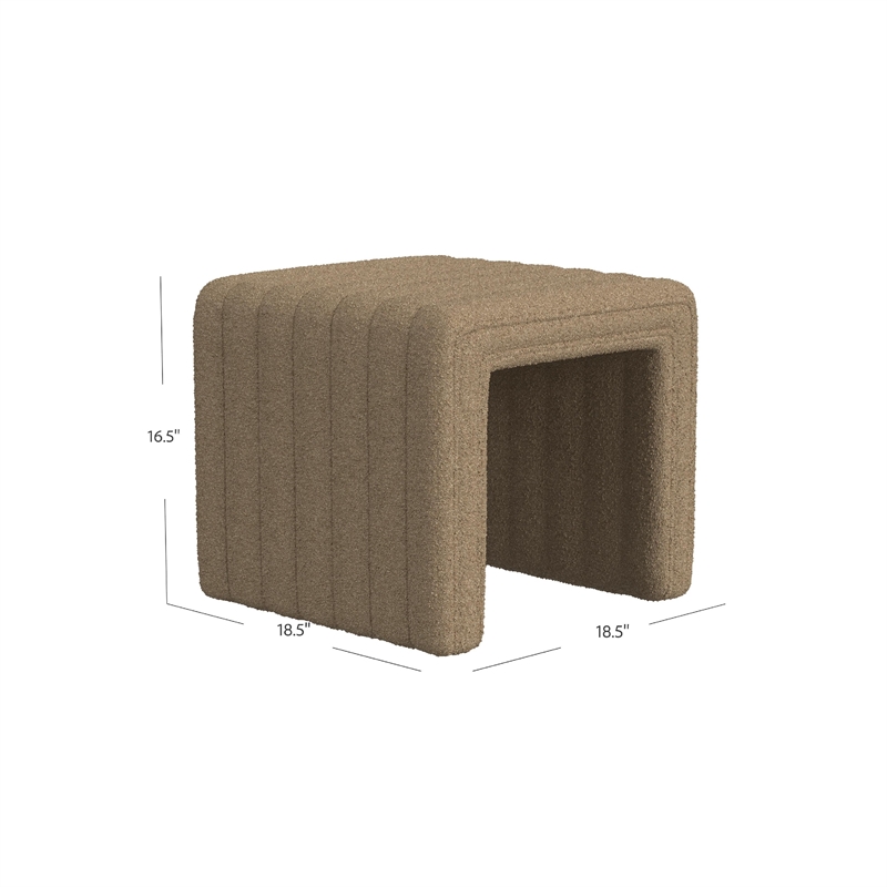 Benjara Ada Footstool Ottoman- Channel Tufted Taupe Brown Boucle- 19 Inch