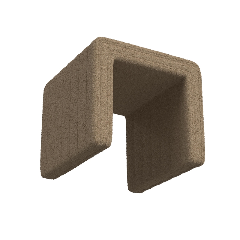 Benjara Ada Footstool Ottoman- Channel Tufted Taupe Brown Boucle- 19 Inch