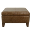 Benjara Leo Square Storage Ottoman- Distressed Brown Faux Leather- 28 Inch