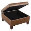 Benjara Leo Square Storage Ottoman- Distressed Brown Faux Leather- 28 Inch