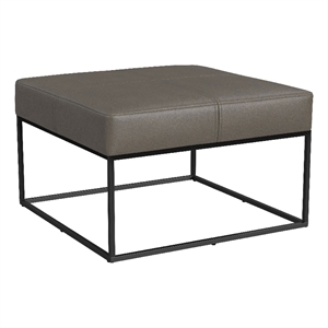 Benjara Kai Ottoman- Pewter Gray Faux Leather and Black Metal- 28&quot Square