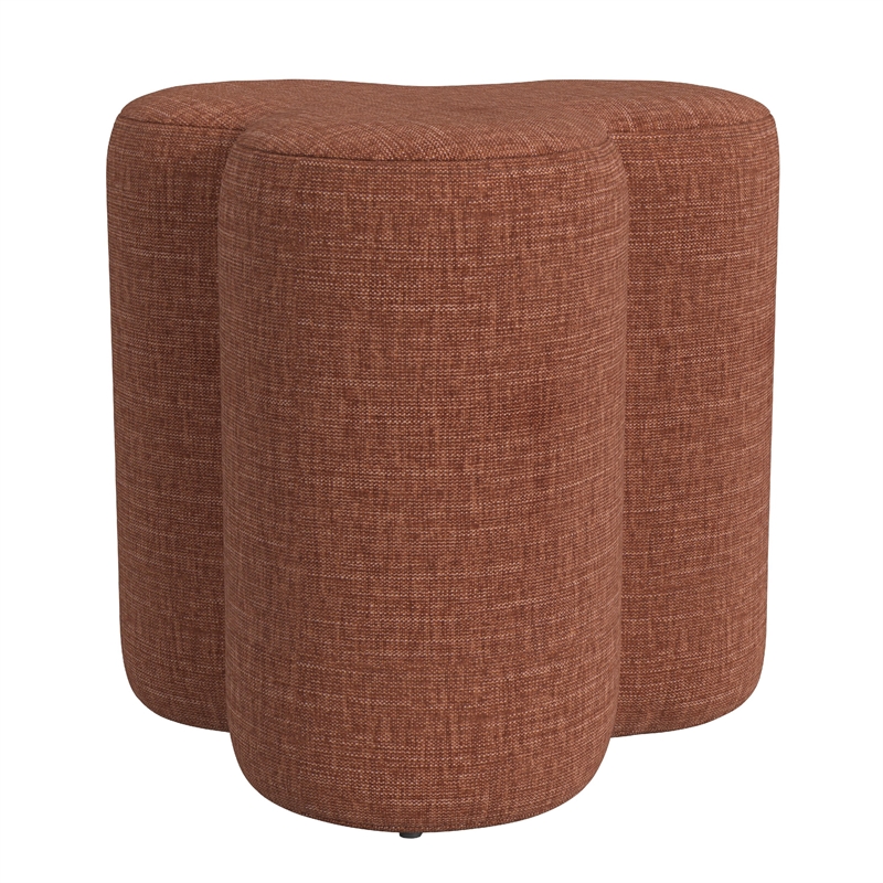 Benjara Ace Accent Ottoman with Clover Shape in Rust Orange Chenille- 18 Inch