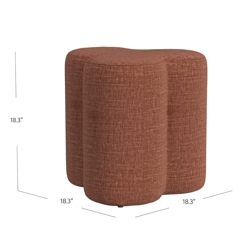 Benjara Ace Accent Ottoman with Clover Shape in Rust Orange Chenille- 18 Inch
