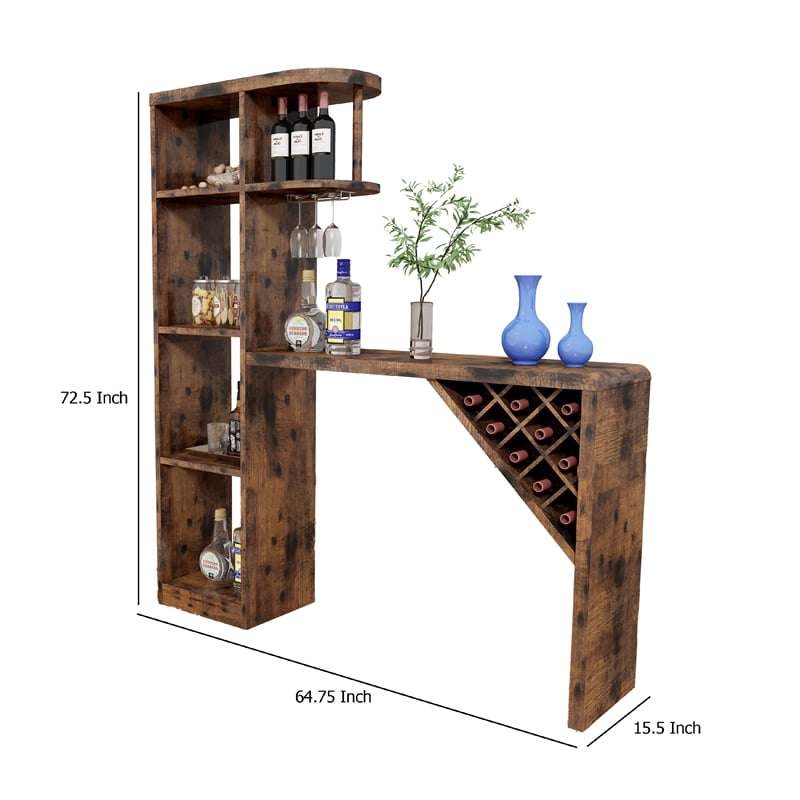 Benjara Bar Height Table- Glass Racks w Bottle Holders- 73