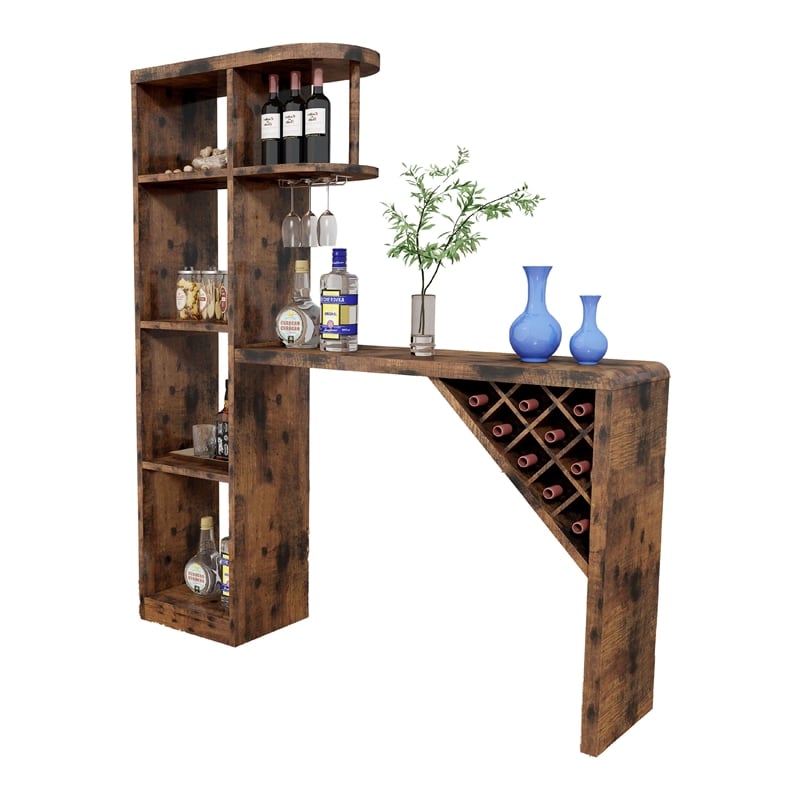 Benjara Bar Height Table- Glass Racks w Bottle Holders- 73