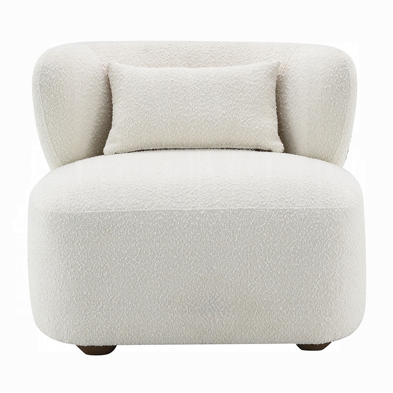 Benjara Remus Accent Oversize Chair- Beige Boucle- Round Curved Backrest