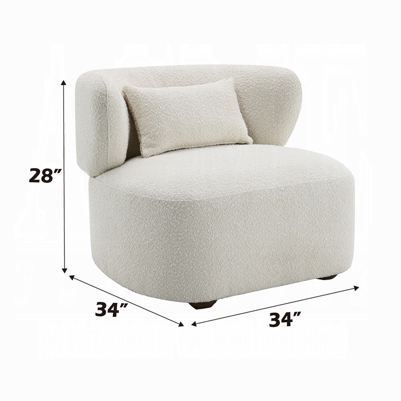Benjara Remus Accent Oversize Chair- Beige Boucle- Round Curved Backrest