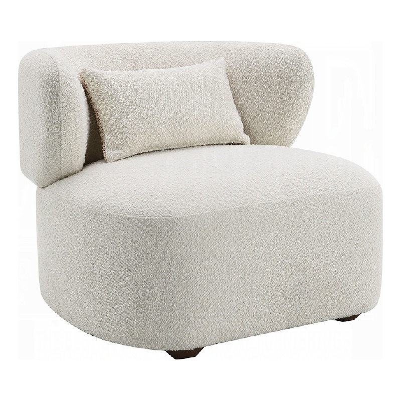Benjara Remus Accent Oversize Chair- Beige Boucle- Round Curved Backrest
