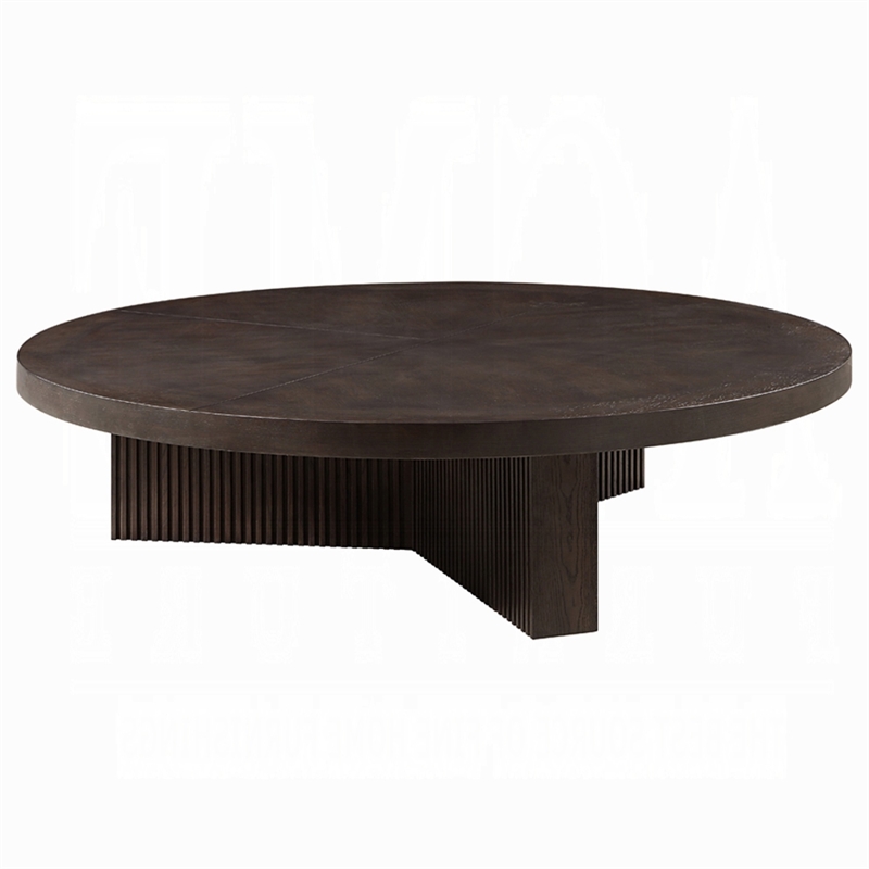 Benjara Round Coffee Table- 60 Inch- Espresso Brown Wood- Tri Fluted Legs