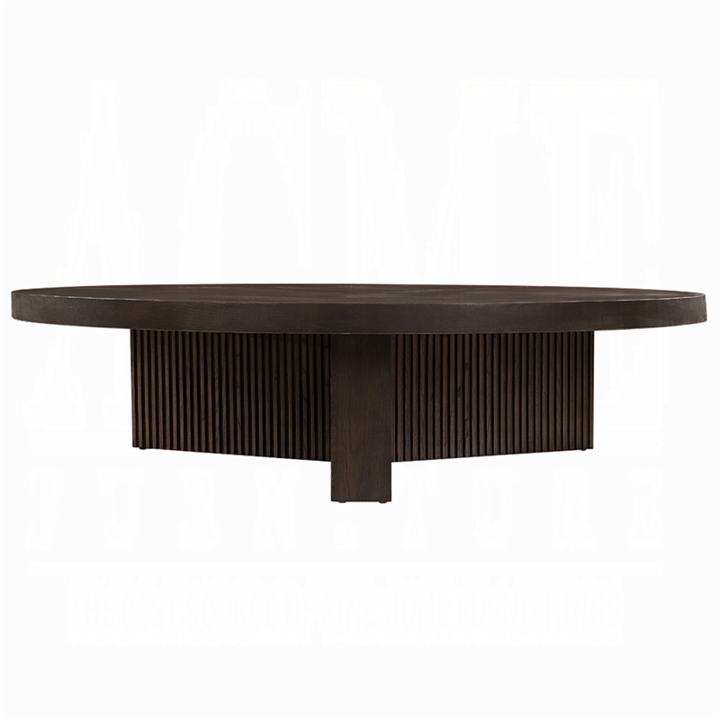 Benjara Round Coffee Table- 60 Inch- Espresso Brown Wood- Tri Fluted Legs