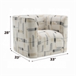 Benjara Lenu Swivel Accent Sofa Chair- Beige Pattern Fabric- Boxy Padded Seat