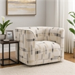 Benjara Lenu Swivel Accent Sofa Chair- Beige Pattern Fabric- Boxy Padded Seat