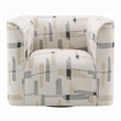 Benjara Lenu Swivel Accent Sofa Chair- Beige Pattern Fabric- Boxy Padded Seat