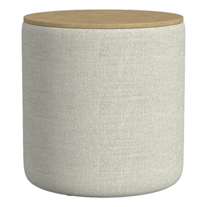 Benjara Mesy Storage Ottoman- Brown 19&quot Round Tray Top- Gray Woven Fabric