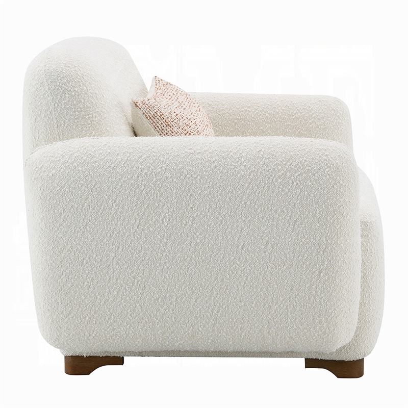 Benjara Loem Sofa Chair w Accent Pillow- Box Style Seat- Beige Boucle Fabric