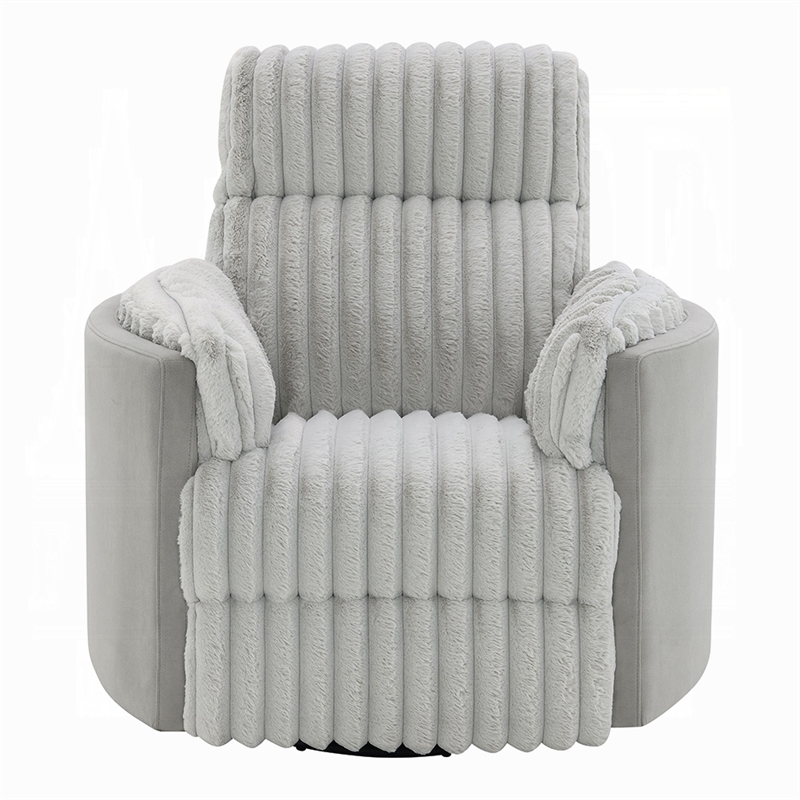 Benjara Watsy Manual Glider Recliner Swivel Chair- Modern Gray Corduroy