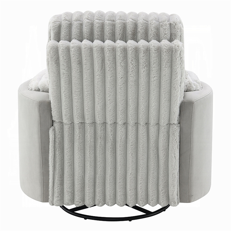 Benjara Watsy Manual Glider Recliner Swivel Chair- Modern Gray Corduroy
