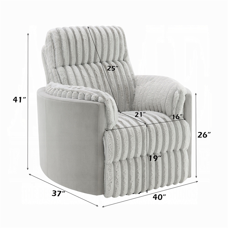 Benjara Watsy Manual Glider Recliner Swivel Chair- Modern Gray Corduroy