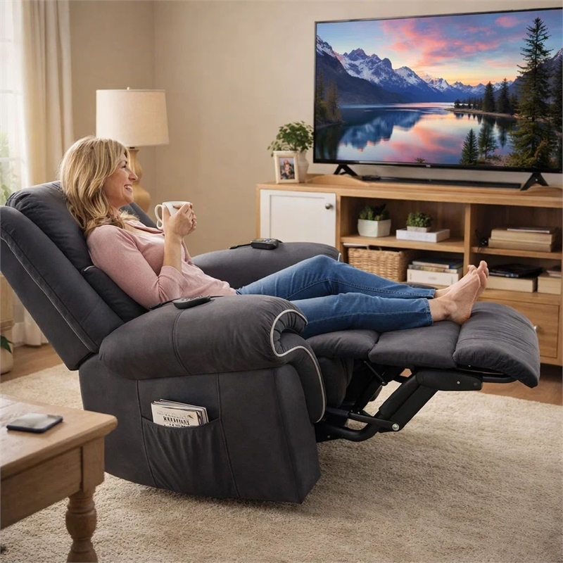 Benjara Seru Power Motion Lift and Recliner Chair- Heated Massage- Dark Gray