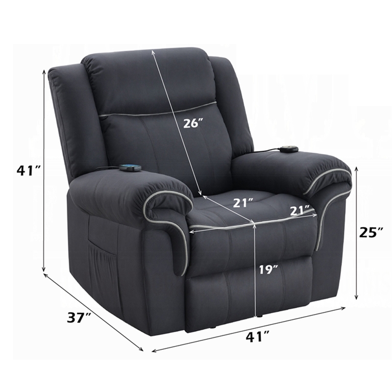 Benjara Seru Power Motion Lift and Recliner Chair- Heated Massage- Dark Gray