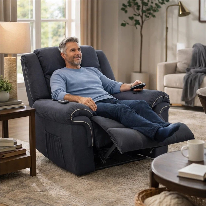 Benjara Seru Power Motion Lift and Recliner Chair- Heated Massage- Dark Gray
