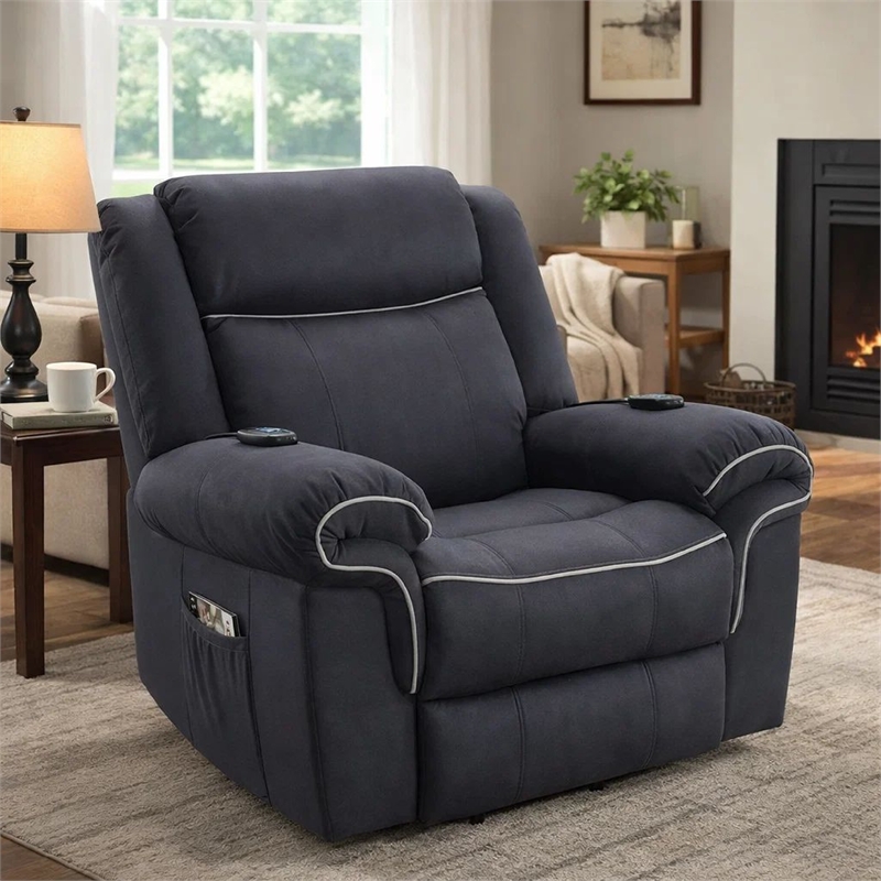 Benjara Seru Power Motion Lift and Recliner Chair- Heated Massage- Dark Gray