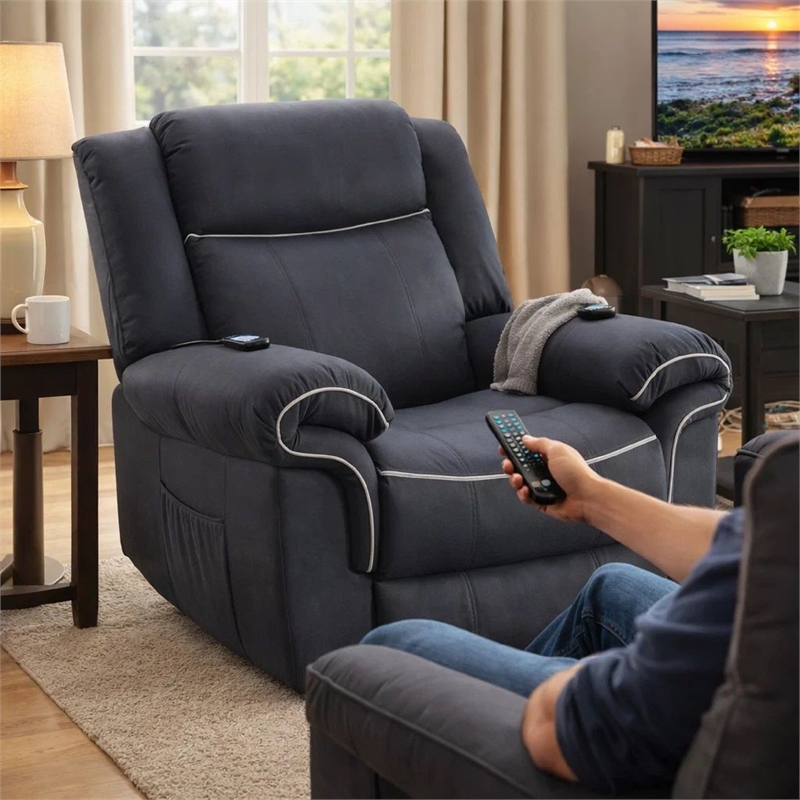 Benjara Seru Power Motion Lift and Recliner Chair- Heated Massage- Dark Gray