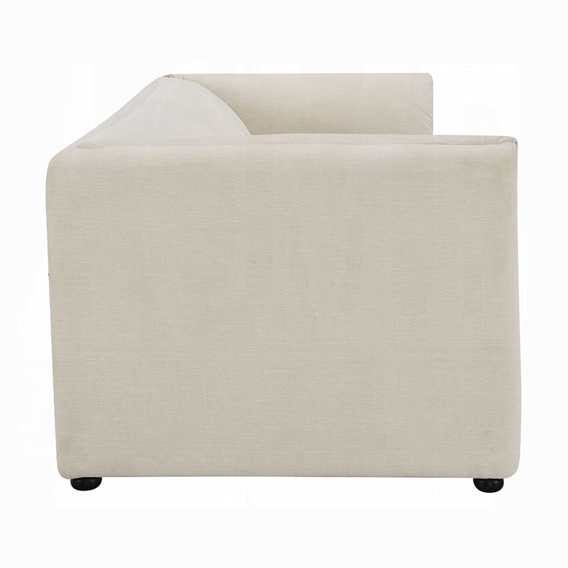 Benjara Kami Sofa- Slim Minimalist Pillow Armrests- Modern Ivory Linen 89 Inch